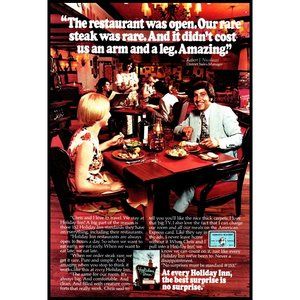 1976 Holiday Inn Hotel Restaurant Vintage Print Ad Couple Date Steak Wall Art